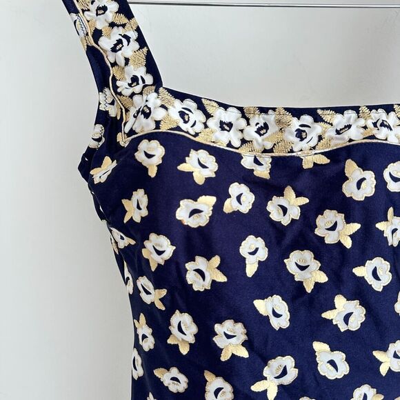 Gottex Swimsuit Medium Navy Floral Metallic Coastal One Piece Modest VTG 70s - Picture 5 of 14